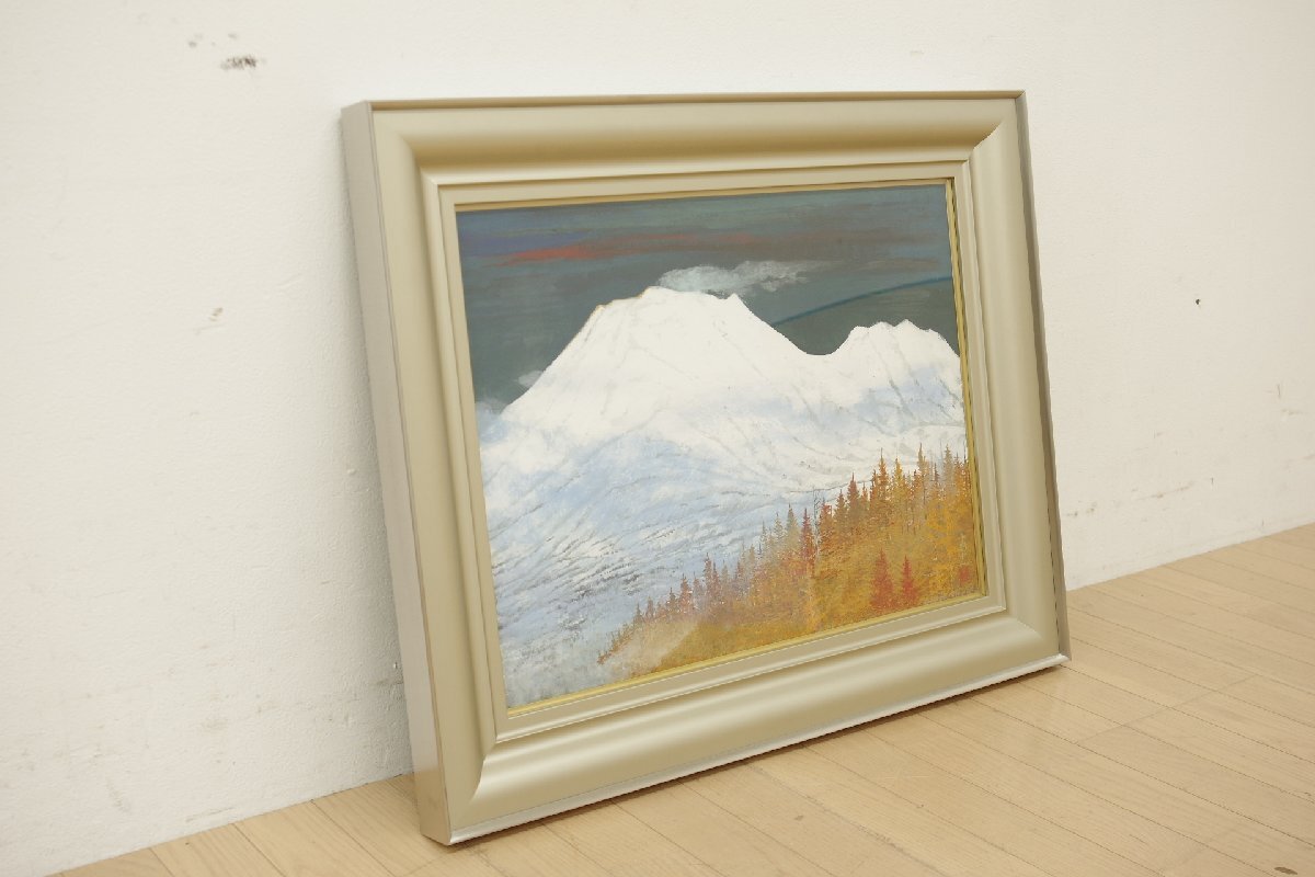 真作 中村豪志 凍嶺 日本画 風景画 12号 共シール タトウ箱 美術品 絵 雪 冬 紅葉 山 絵画 額装サイズW78.5×D6×H63.5cm