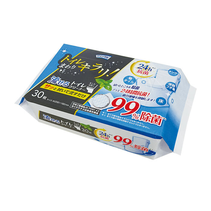 おそうじシート キラリ 流せるトイレクリーナー 30枚入り 25x16cm 除菌 24時間抗菌ウェットシート クリンクル/4333ｘ５個セット/卸