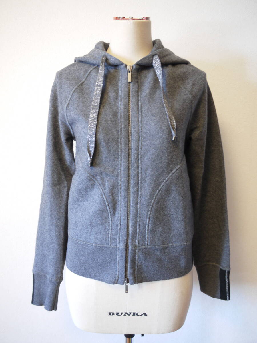 LORENA ANTONIAZZI ロレーナアントニアッツィ フードＺＩＰ長袖ウールトップス グレー ４０ 美品