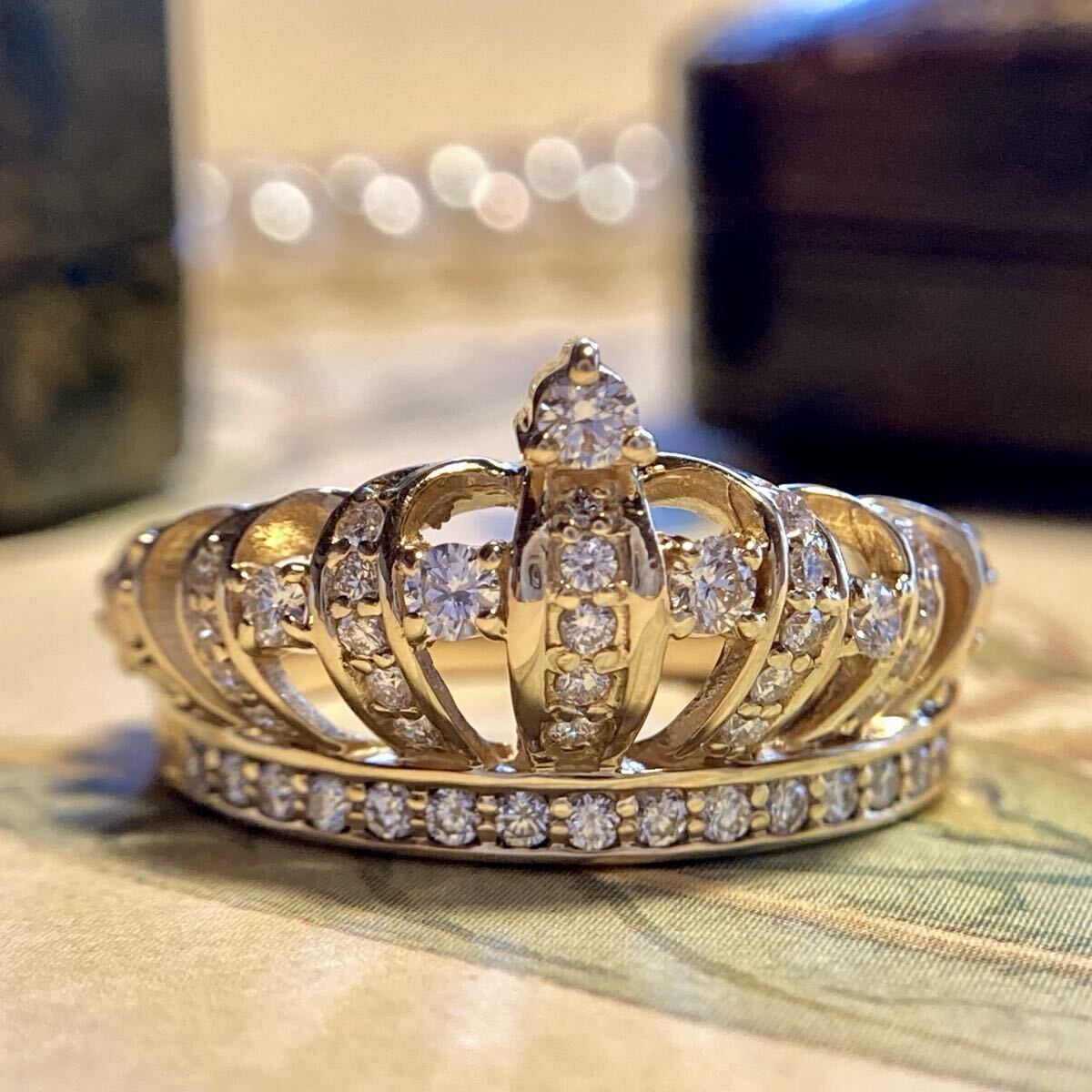 k18 ユキザキ　王冠　クラウン　重厚な作り　天然ダイヤモンド　指輪　リング　 ヴィンテージ