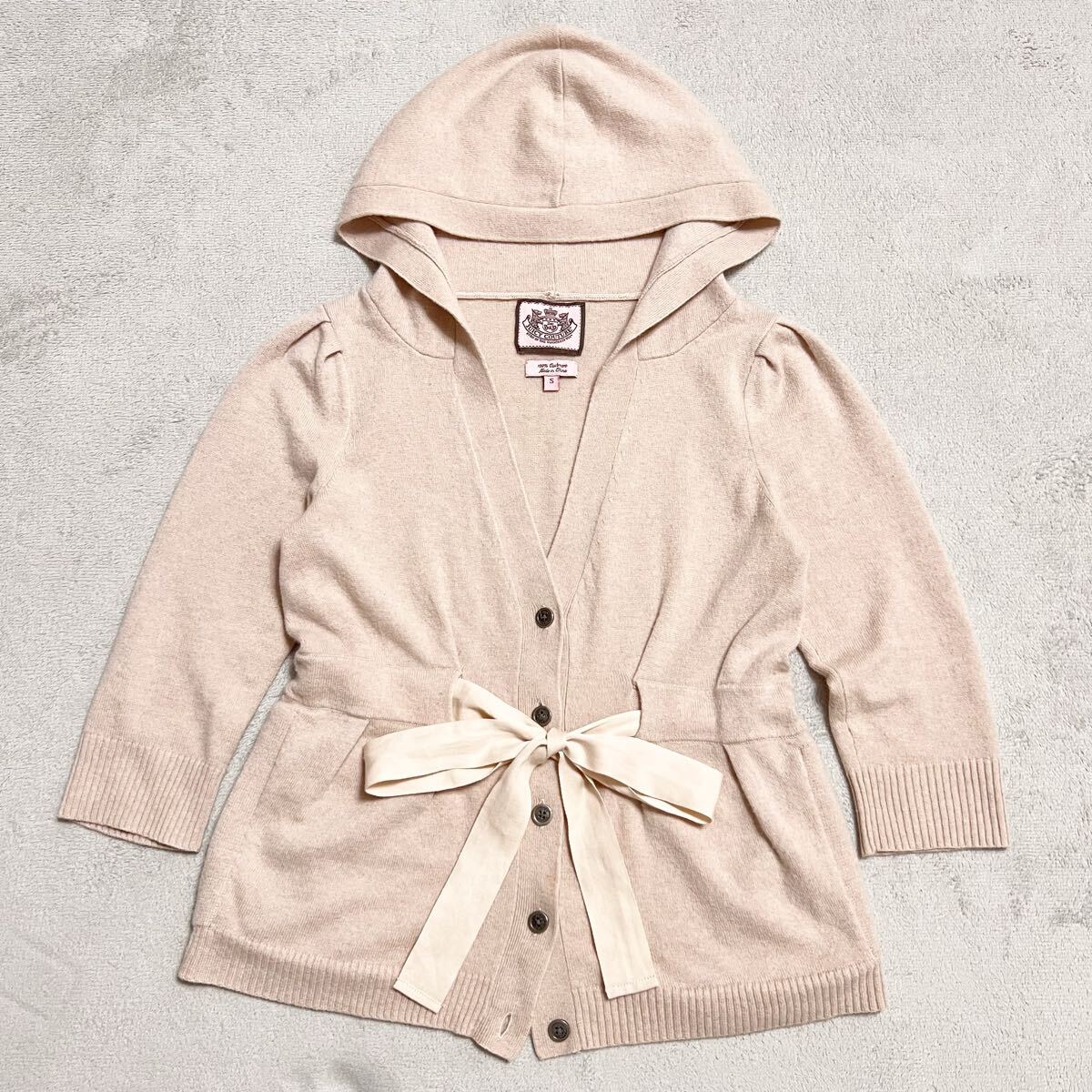★カシミア100%★最高級 JUICY COUTURE 7分袖 カシミヤ ニット パーカー カーディガン セーター レディース ピンク サイズS R-8292