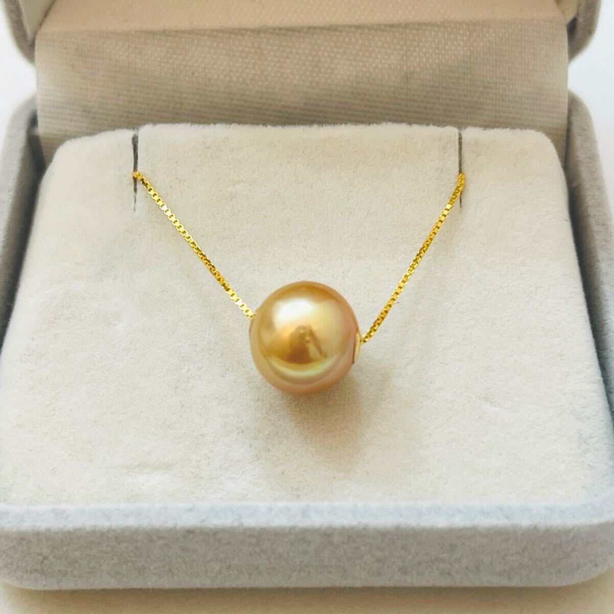 K18 本真珠 ゴールド　パールネックレス　一粒 45cm シンプル　茶金 チェーン アクセサリー