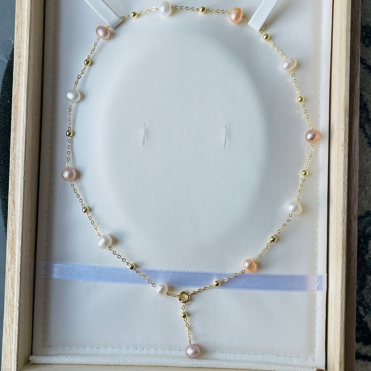 2way本真珠 ロングネックレス 40cm パール K18仕上げ マルチカラー ゴールドカラー アクセサリー ジュエリー