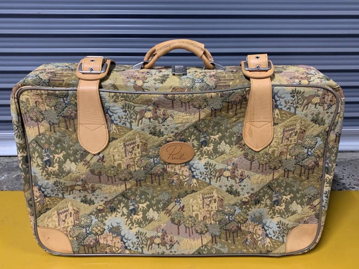【 レトロ Rula 風景柄 ボストンバッグ ゴブラン織 本革 】ルラ マルチカラー バッグ 鞄 旅行バッグ