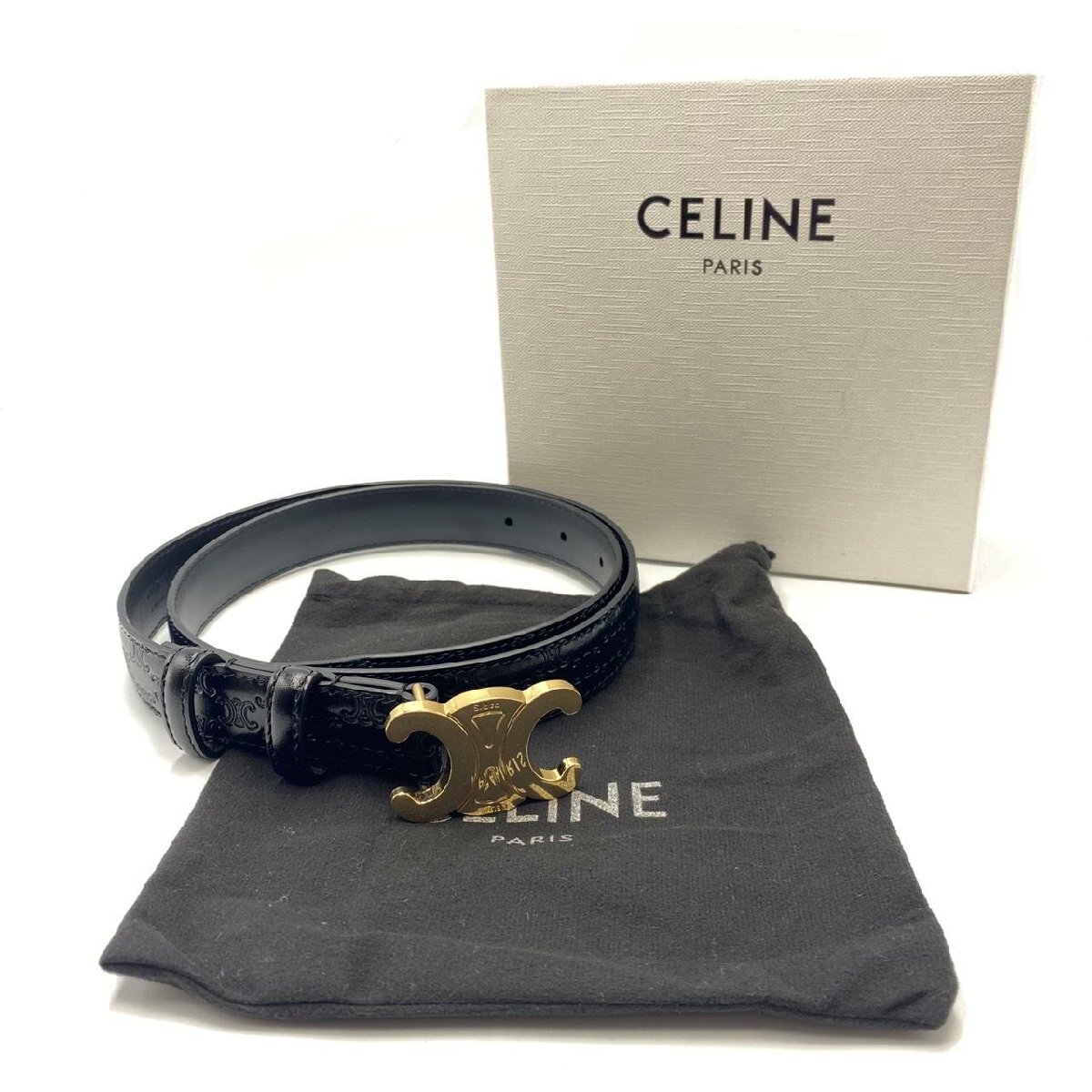 CELINE セリーヌ ミディアム トリオンフ レザー ベルト ゴールド金具 服飾雑貨