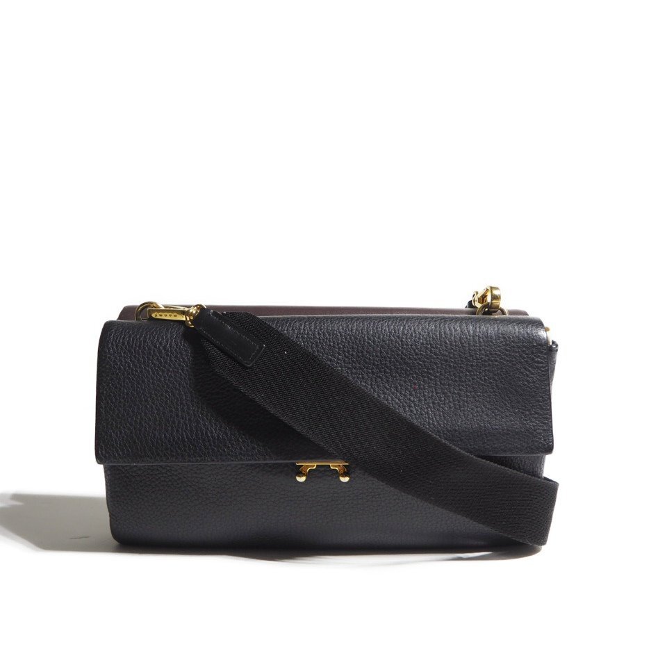 R3311R4　▼MARNI マルニ▼　2way レザー ショルダーバッグ ブラック ボルドー / レザーバッグ ハンドバッグ クラッチバッグ 黒
