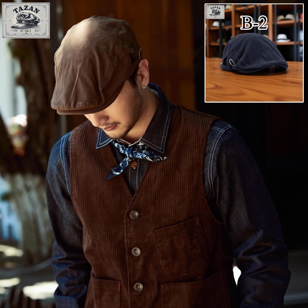 TAZAN ハンチング メンズ キャップ 刺繍入り ヴィンテージ ユニセックス ネイビー 紺 クラシック カジュアル TAZAN JC-SKY