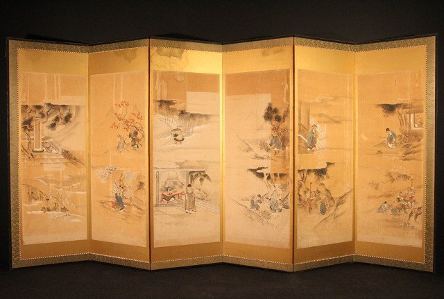 【模写】☆吉宗☆土佐守　藤原光貞　中国人物風景図　六曲半双屏風