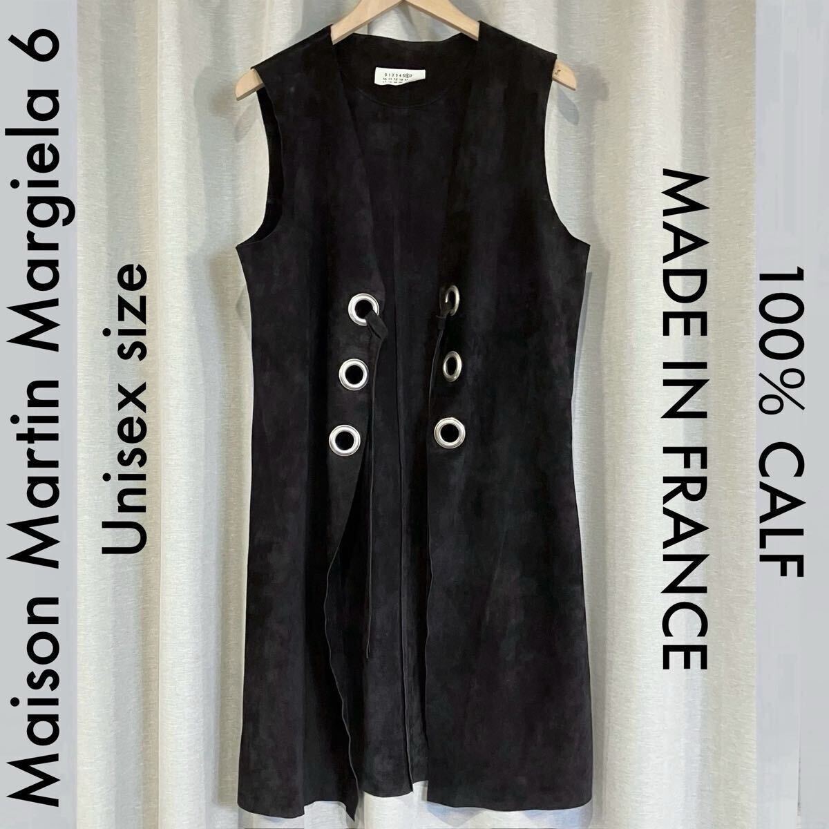 希少 初期 マルタン マルジェラ 6 カーフ レザー ロングジレ 黒 44 アーカイブ Maison Martin Margiela MM6 エムエム6 ベスト スエード