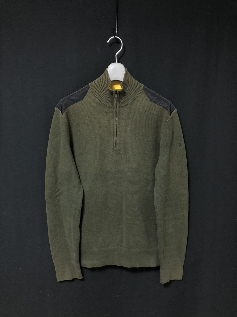 ◆VICTORINOX アウトドアウェア ニット M　肩肘パッチ　カーキ　ハーフジップ　ヴィクトリノックス