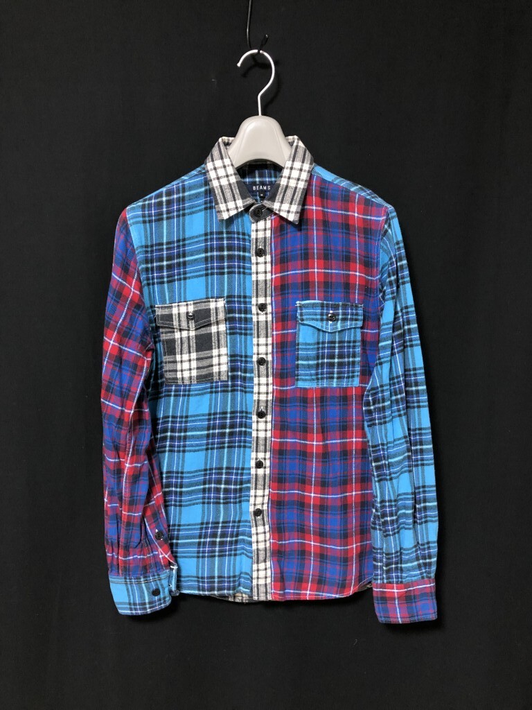 ◆BEAMS ビームス クレイジーパターン マルチカラー　長袖ネルシャツ M　日本製