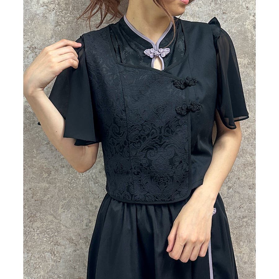 新品タグ付き axes femme アクシーズファム チャイナ風JQ切替ベスト 黒 フリーサイズ