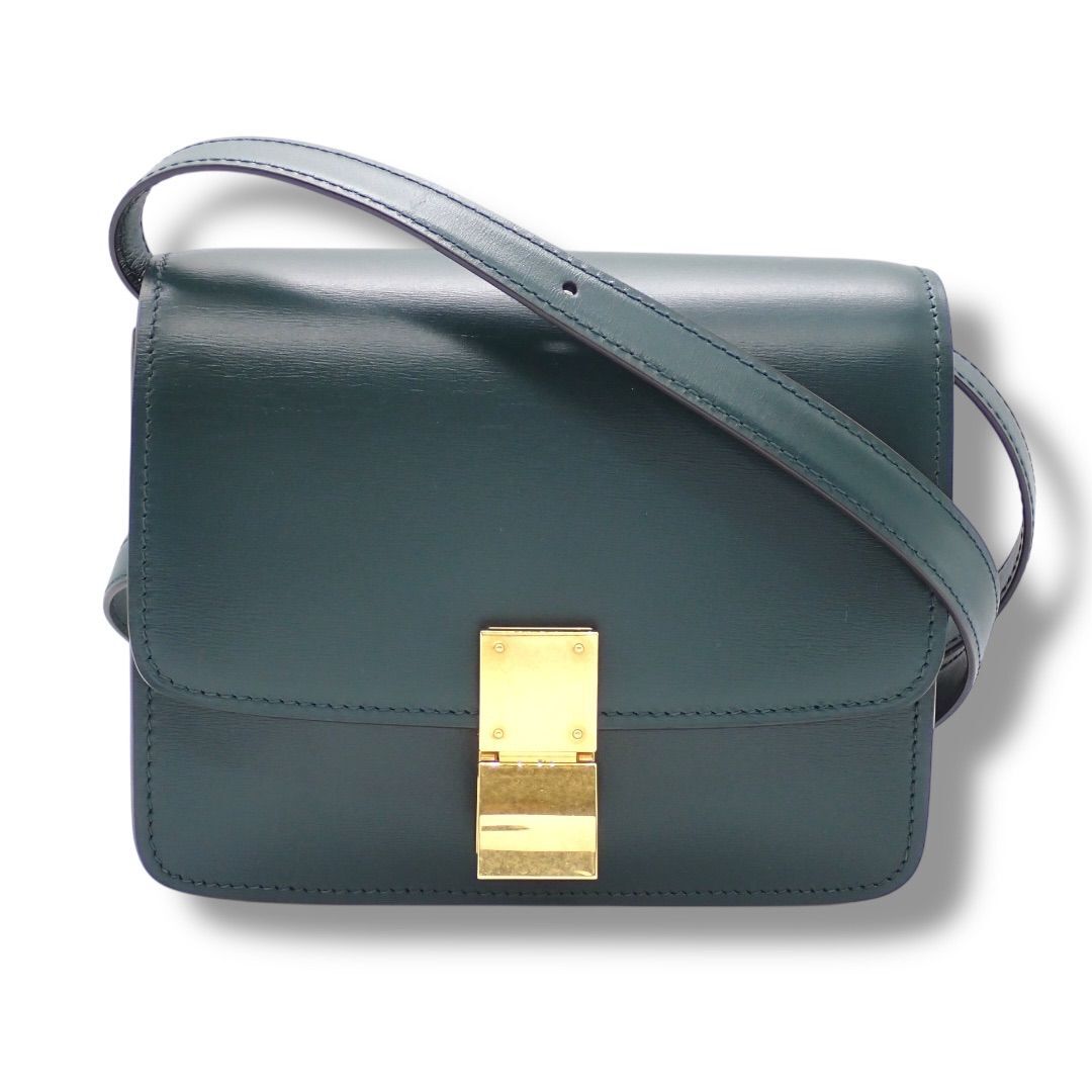 セリーヌ CELINE クラシックボックス スモール ショルダーバッグ レザー グリーン ゴールド ゴールド金具 4396