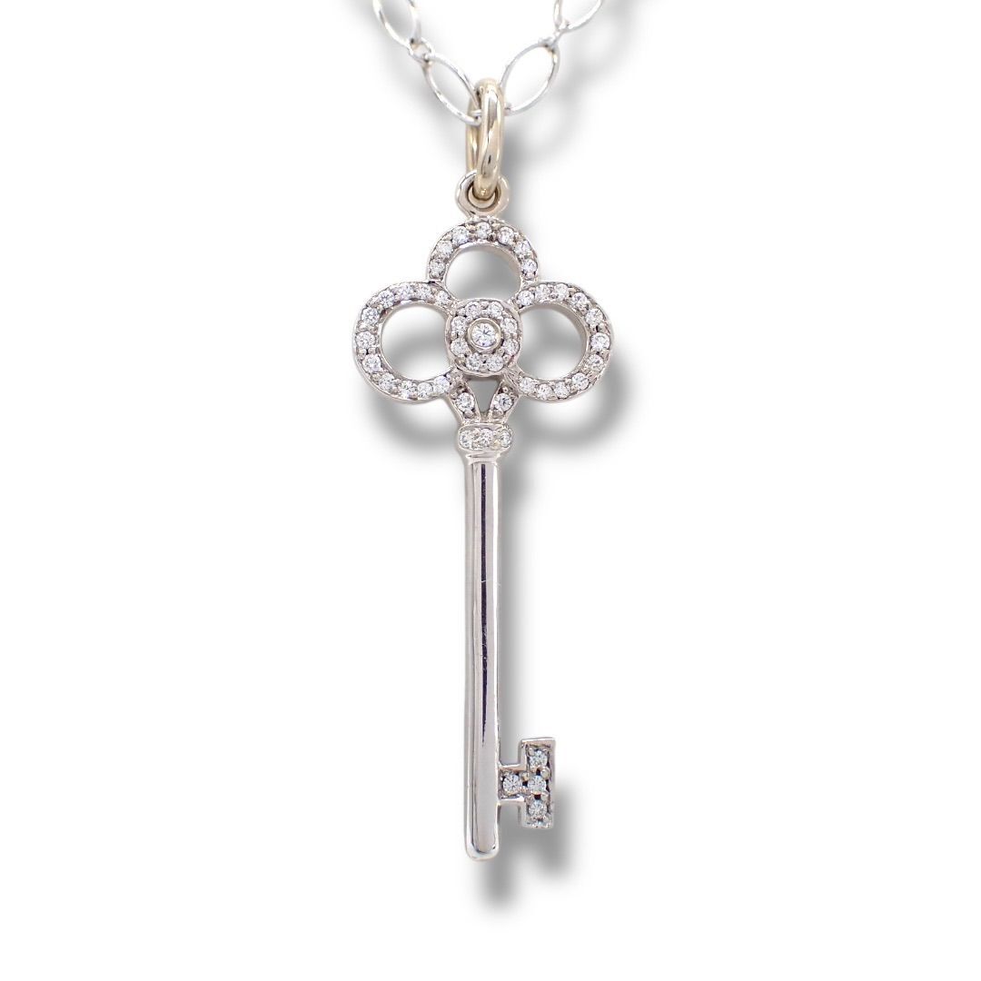 Tiffany & Co. ティファニー クラウンキー ダイヤ ダイヤモンド ペンダント ネックレス K18 WG 750 ホワイトゴールド オーバルリンク 4438