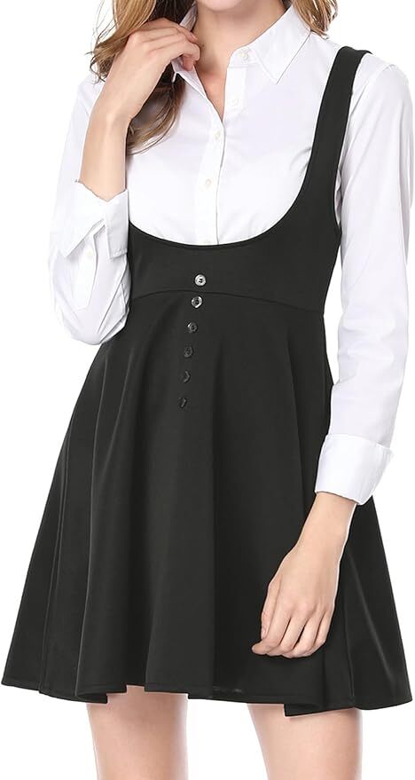 Allegra K サスペンダースカート ジャンパースカート 可愛い Aライン フロントボタン