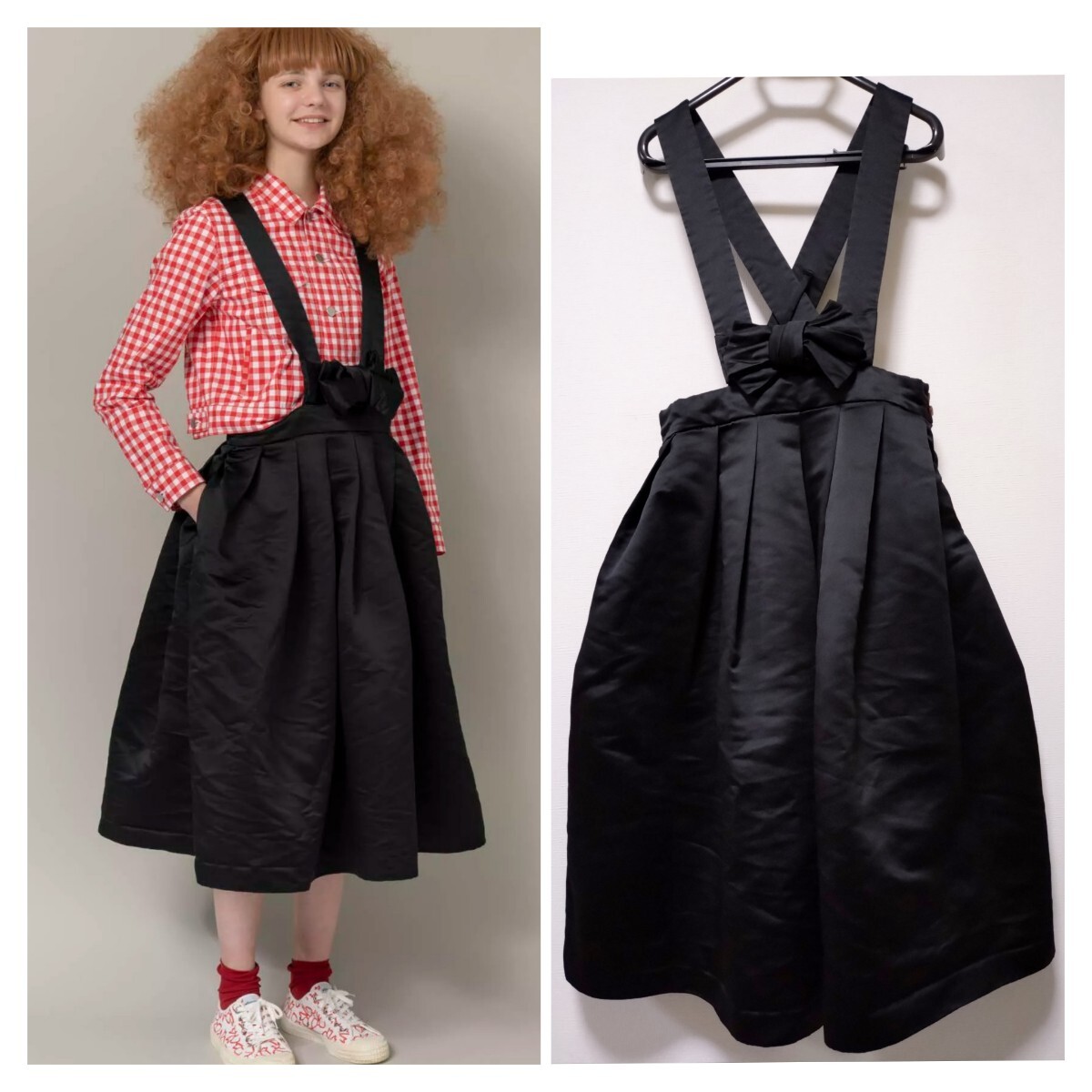 コムデギャルソンガール　リボンジャンパースカート　吊りスカート 黒 COMME des GARCONS ワンピース ブラック