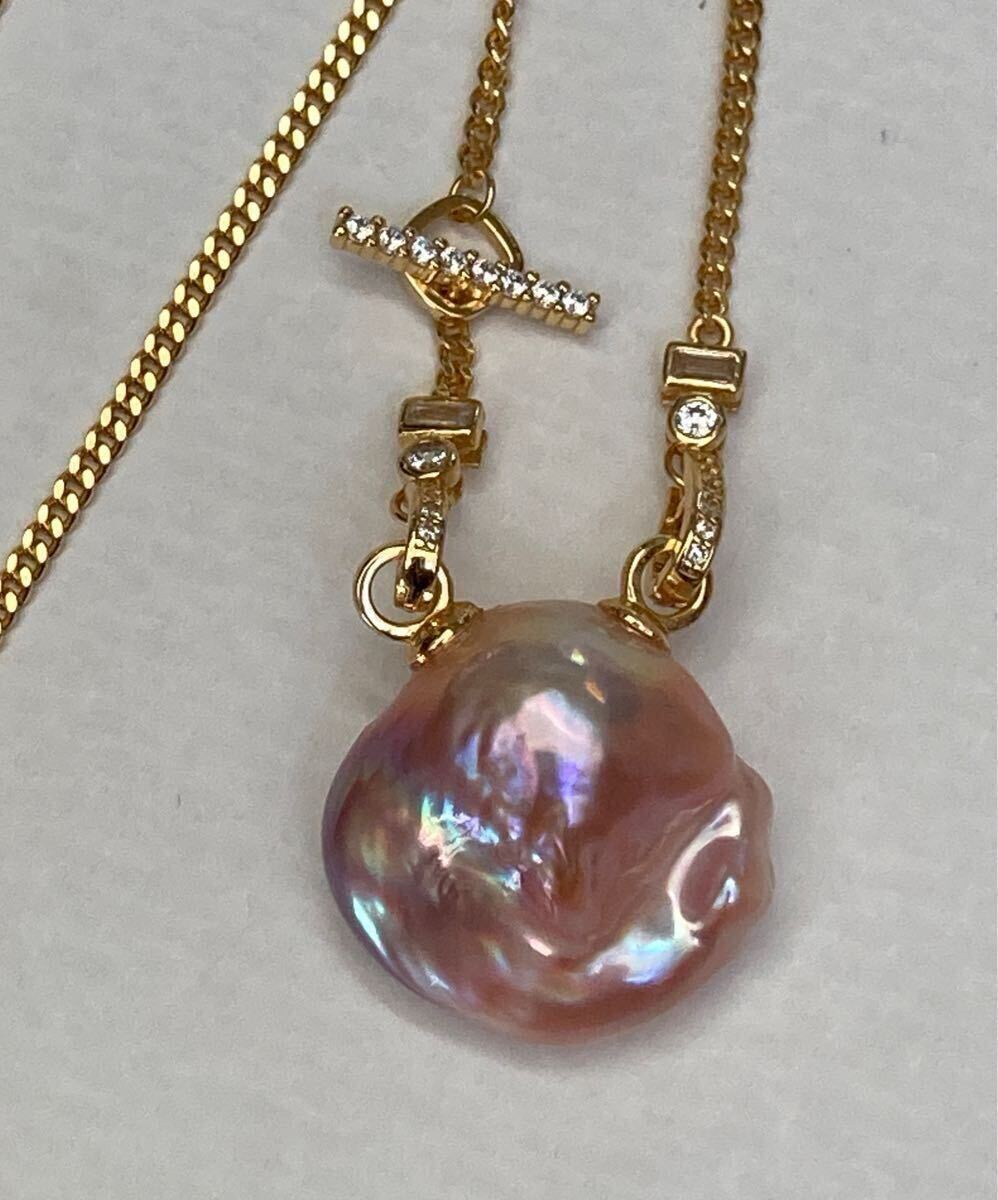 シルバーs925ネックレス　バロック真珠ペンダントトップパープル　おしゃれ　カジュアル　20-22mm a11