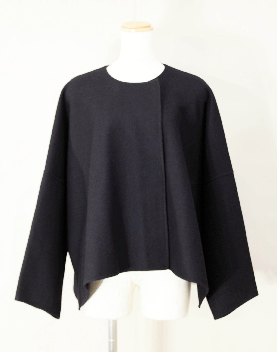 ☆美品☆ADOREアドーア/ウール混オーバーサイズハーフコート:38/濃紺yx836