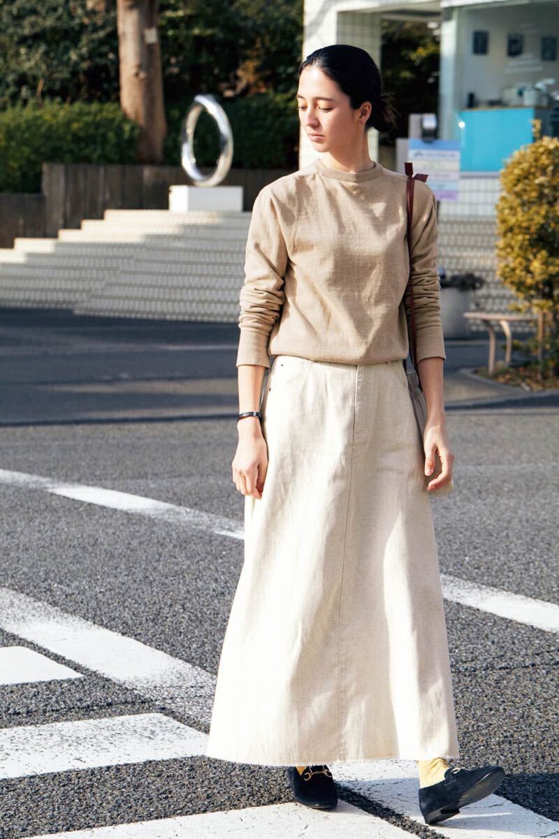 【フェリシモ・FELISSIMO】THREE FIFTY STANDARD★袖スリットの綿麻ニットトップス〈ベージュ〉★日本製★長袖・ニット・セーター