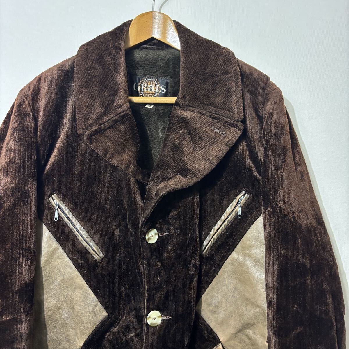 ヴィンテージ 60s【ナウガハイド】コーデュロイ ジャケット USA製 40 古着 TALON 50s 70s 切り返し レザー 内ボア ギャングコート アメカジ