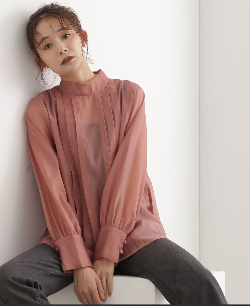 N. NATURAL BEAUTY BASIC エヌドット　フロントタックシアーブラウス　ピンク 長袖ブラウス　シアートップス　