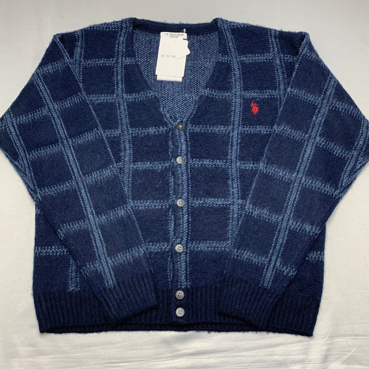 【北海道・沖縄以外送料無料】【新品】US.POLO ASSN メンズ ニットカーディガン（Vネック ゆったりタイプ）　　LL　2L　　NV＊DBL★43400