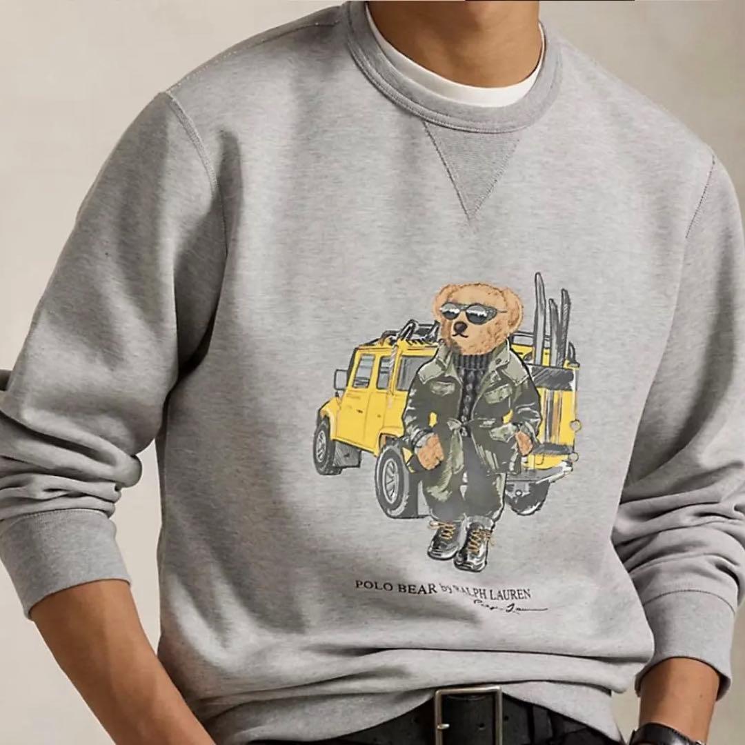 新品 現行 POLO RALPH LAUREN ポロラルフローレン ダブルニット スウェットシャツ トレーナー BEAR ポロベア クルーネック 裏起毛 グレー L