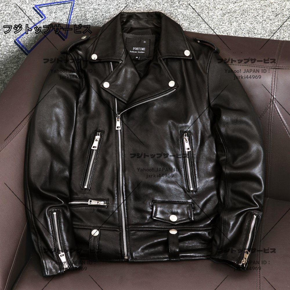革ジャン レザージャケット メンズ 本革 バイク ライダース 羊革 ダブル ショート スリムタイプ 細身 ジャケット S～4XL サイズ選べる