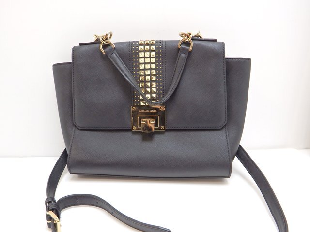 マイケルコース MICHAEL KORS セミショルダーバッグ レザー ブラック スタッズ■2way ハンドバッグ チェーンショルダー