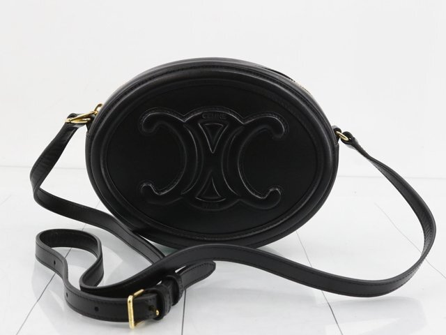 CELINE セリーヌ オーバルパース キュイルトリオンフ ショルダーバッグ オールレザー ブラック■クロスボディ バッグ