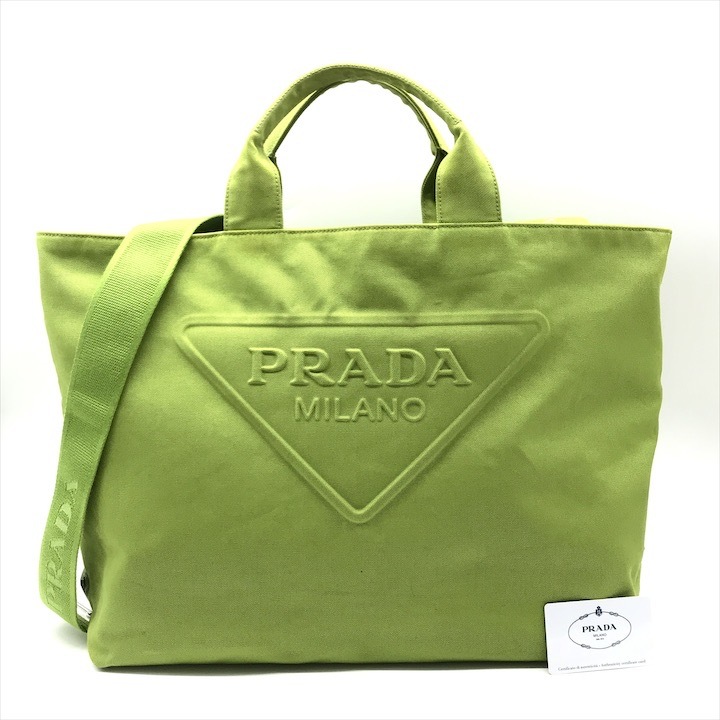 良品 PRADA プラダ キャンバス 2VG081 2way ハンド ショルダー バッグ ビビット グリーン ブランド Bag ユニセックス k5966