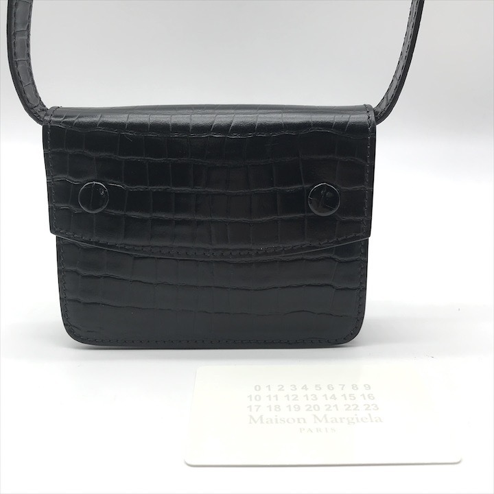 超美品 Maison Marguela メゾン マルジェラ ショルダー バッグ 斜め掛け クロコ 型押し ブラック ウォレット 財布 2WAY k6932