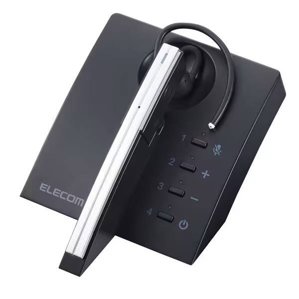 ◆新品未開封 エレコム ELECOM Bluetooth 片耳ヘッドセット LBT-HSC50PCSV [コントローラー内蔵充電ドック付/ノイズキャンセル対応] 保証付