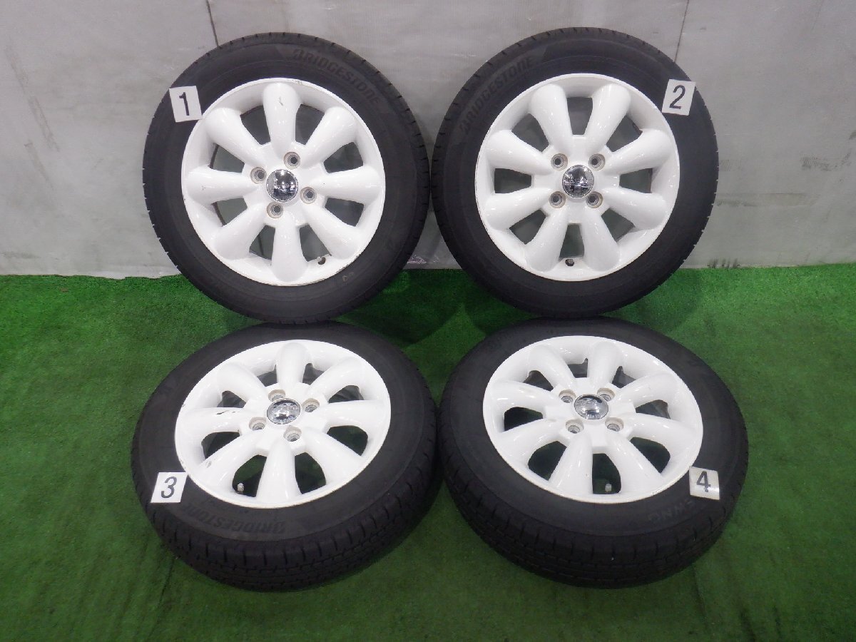 ☆タイヤ 25年製 山あり 155/65R14 BRIDGESTONE NEWNO☆ 4H 100 4.5J +43 14インチ 社外品 LaLaPalm アルミホイール付 4本