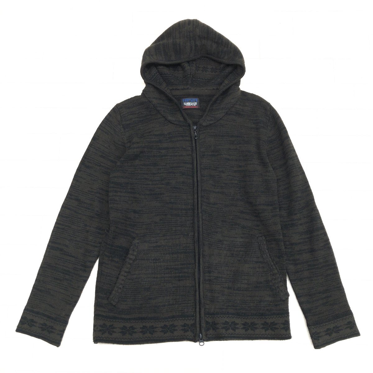 ●NICOLE CLUB FOR MEN ニコル ジップアップ フーデット ニット パーカー 48(L) ダークブラウン フーディ ジャケット 羽織り メンズ