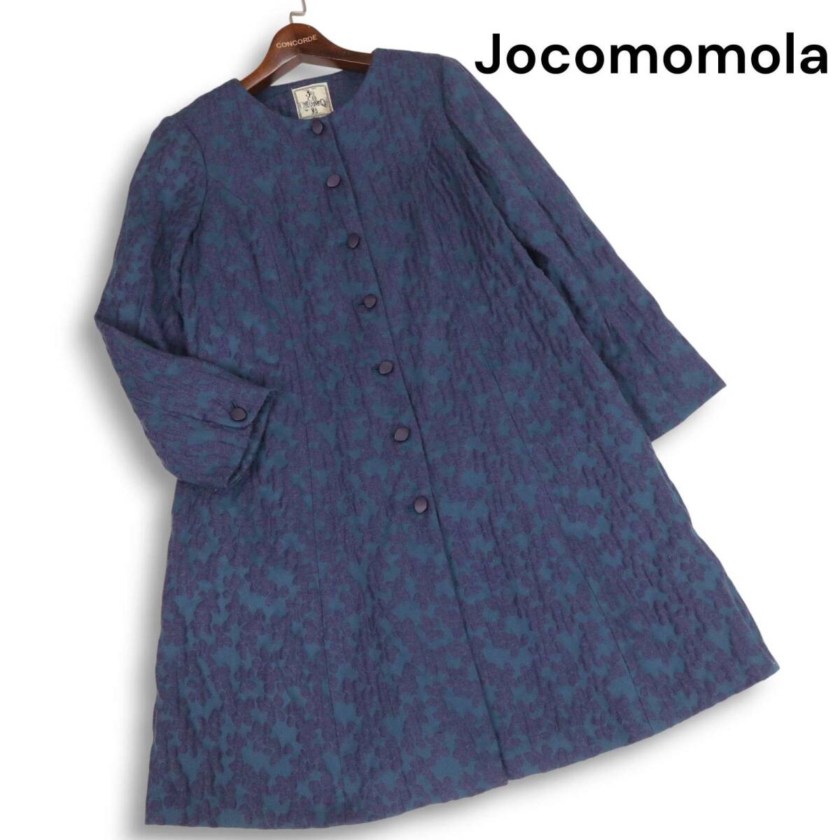 Jocomomola ホコモモラ シビラ 秋冬★ ウール混 ジャガード 総柄 ノーカラー コート Sz.40 レディース