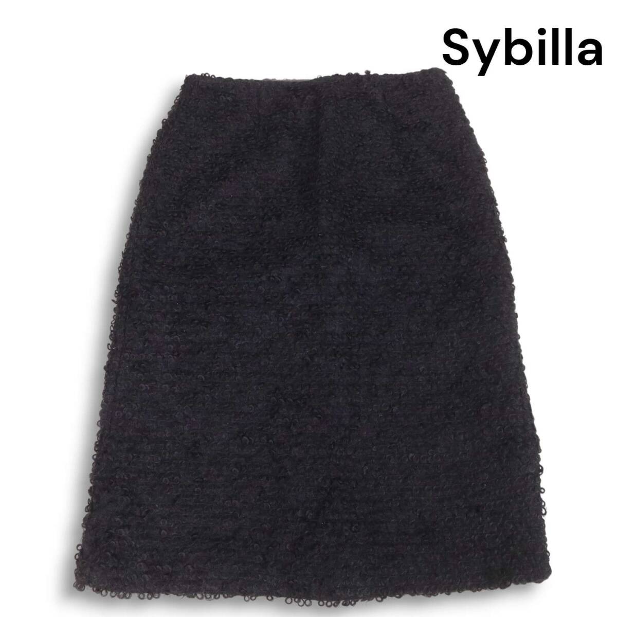 Sybilla シビラ 秋冬★ ウール ブークレ スカート Sz.63-90 レディース 黒