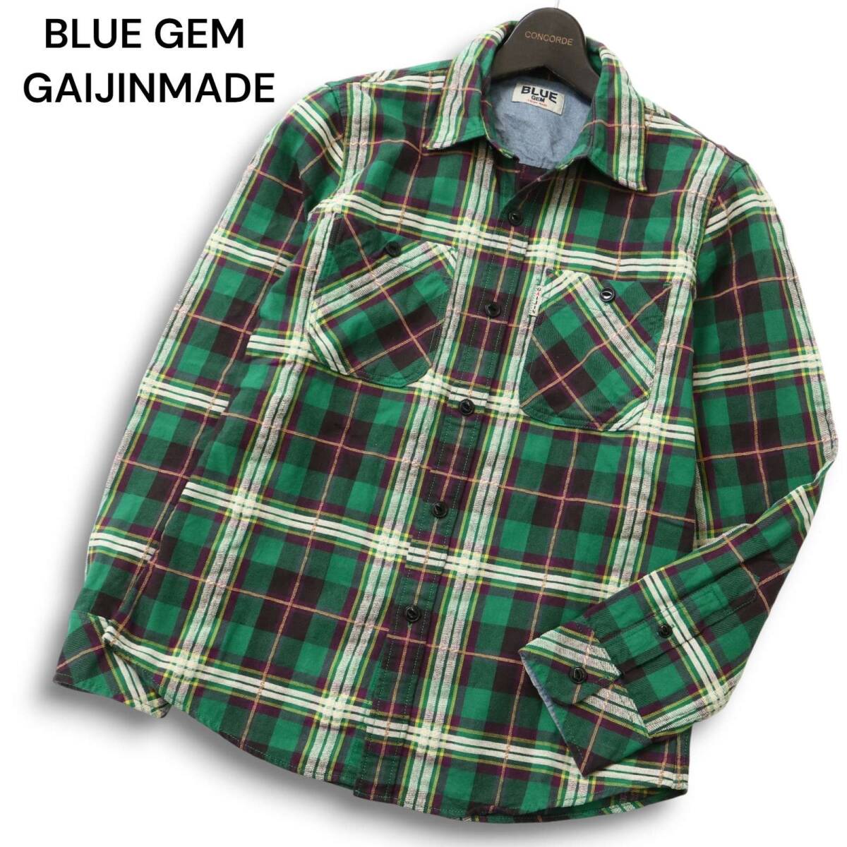 BLUE GEM GAIJINMADE ガイジンメイド 通年★ 長袖 ワーク チェック シャツ Sz.1 メンズ