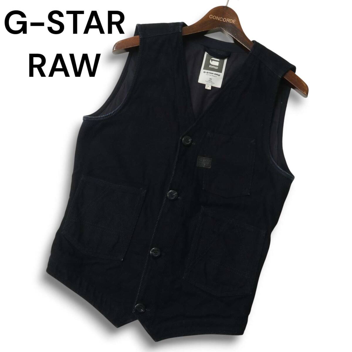 G-STAR RAW ジースター ロウ 通年 A CROTCH LINED GILET★ ロゴ ベスト ジレ Sz.S メンズ 紺 ネイビー