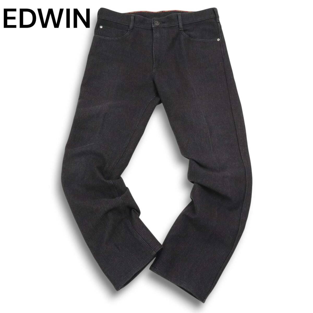 EDWIN エドウィン ER03WF WILD FIRE★ ジャージーズ 防風 千鳥柄 パンツ Sz.XL メンズ グレー 大きいサイズ 日本製 バイク
