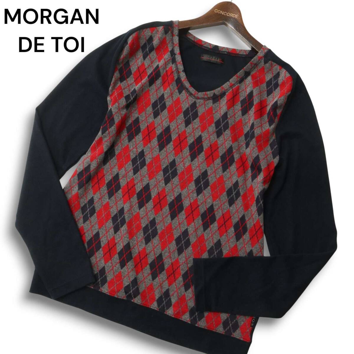 MORGAN HOMME モルガン オム 秋冬 アーガイル柄★ 切替 Vネック ニット セーター カットソー Sz.AL メンズ