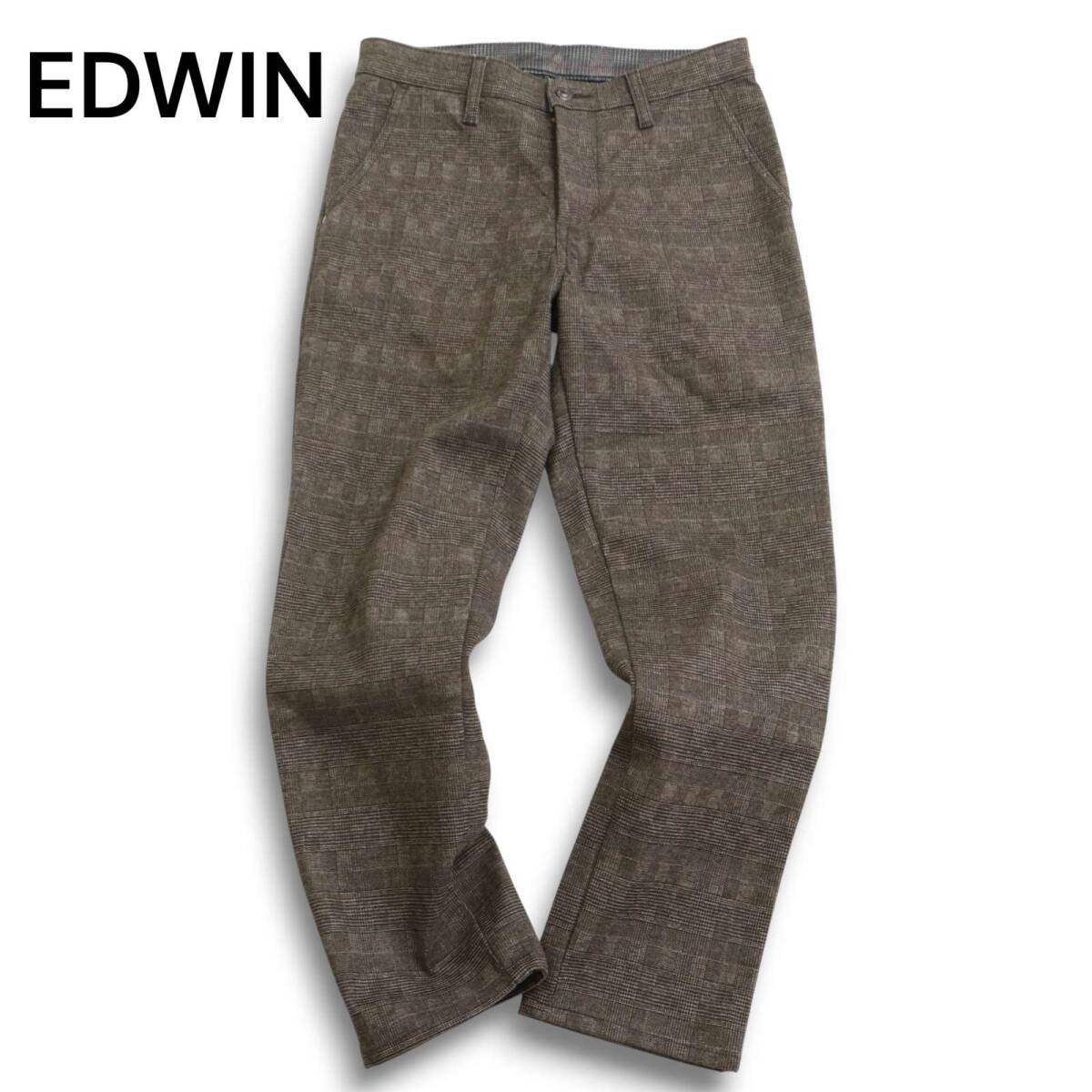 【美品】EDWIN エドウィン E53WSS 裏起毛 防風 防寒★ ストレッチ グレンチェック パンツ Sz.28 メンズ