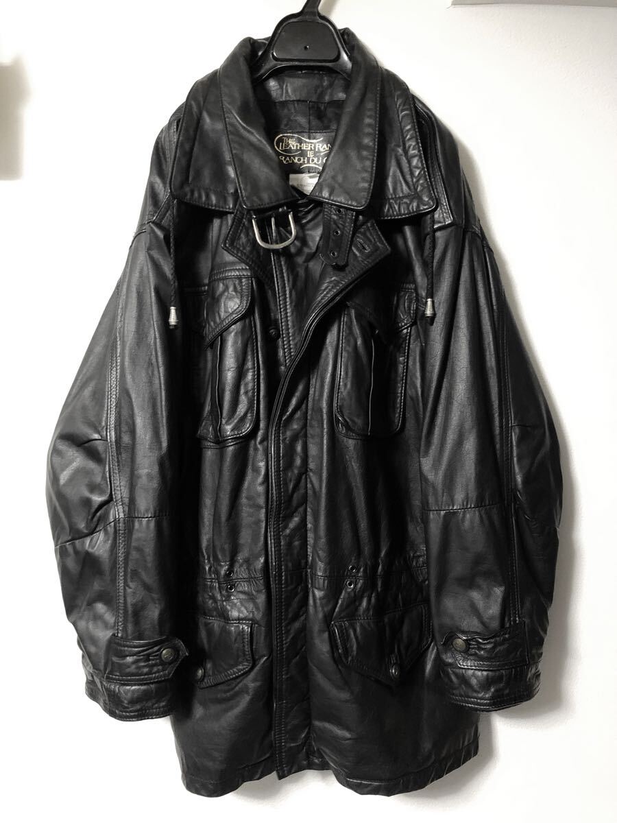 THE LEATHER RANCH カナダ製 Le Ranch Du Cuir レイヤーフロント レザージャケット 黒 オーバーサイズ 4ポケット ハンティング ライダース