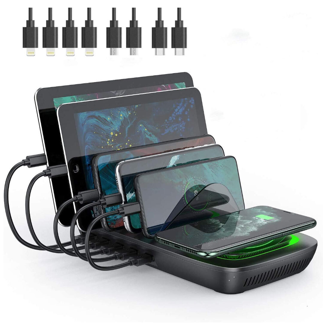 ラスト1☆SEENDA　充電ステーション　5ポート同時充電　Qiワイヤレス充電器付き　| 長期保管品 | 在庫限り | 新品 | 未使用 | 送料無料