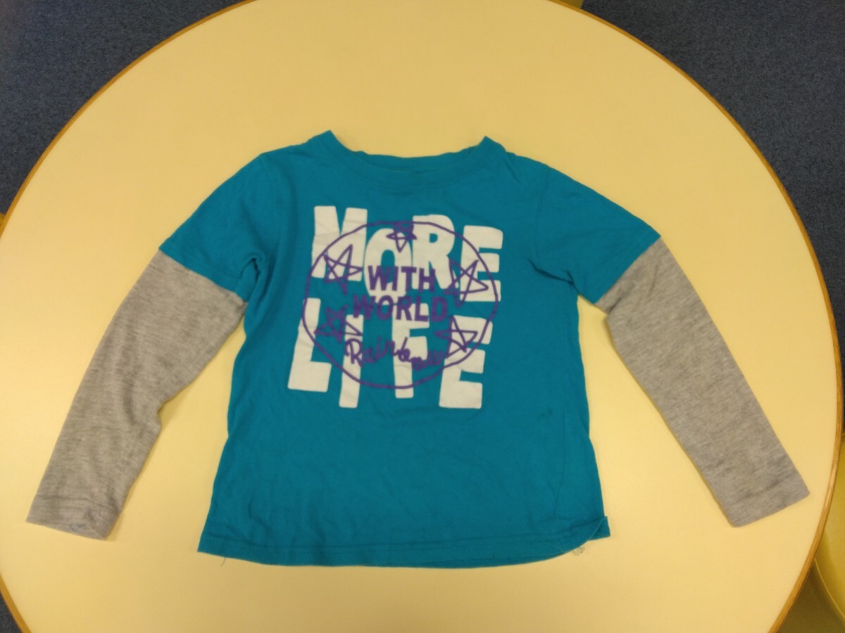 GOLD EXPERIENCE長袖プリントTシャツ130cmライトブルー重ね着風グレー綿コットン男の子カットソー男女兼用キッズ子供服スター星