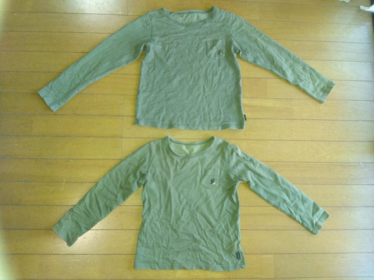 千趣会 バラ売り可ペアルック長袖Tシャツ120cm140cmカーキグリーン綿100%緑無地コットン男女兼用カットソー男の子キッズ女の子トップス子供