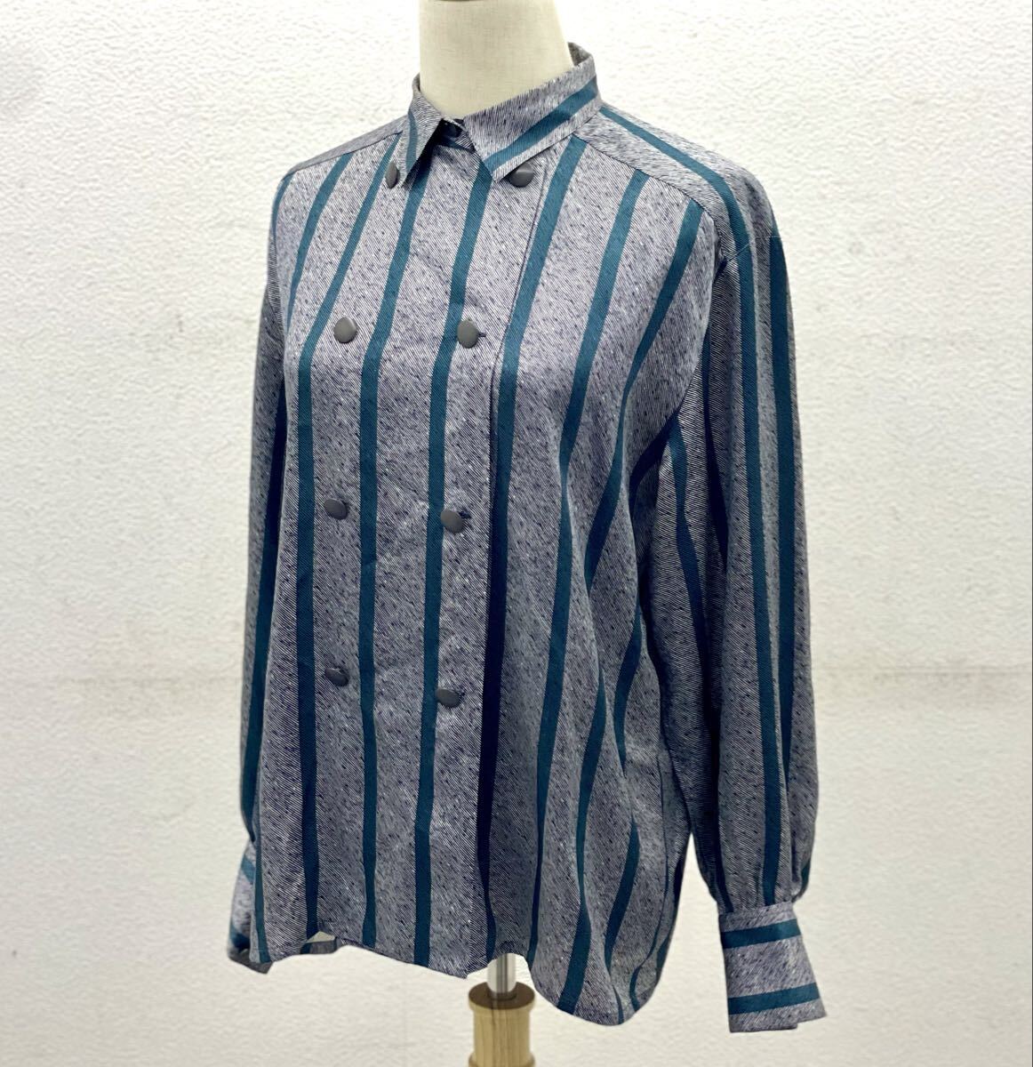 Christian Dior クリスチャンディオール オールドストライプ柄 長袖 ダブルブレスト シャツ グレー Lサイズ■兵庫県姫路市から T4 25-4295