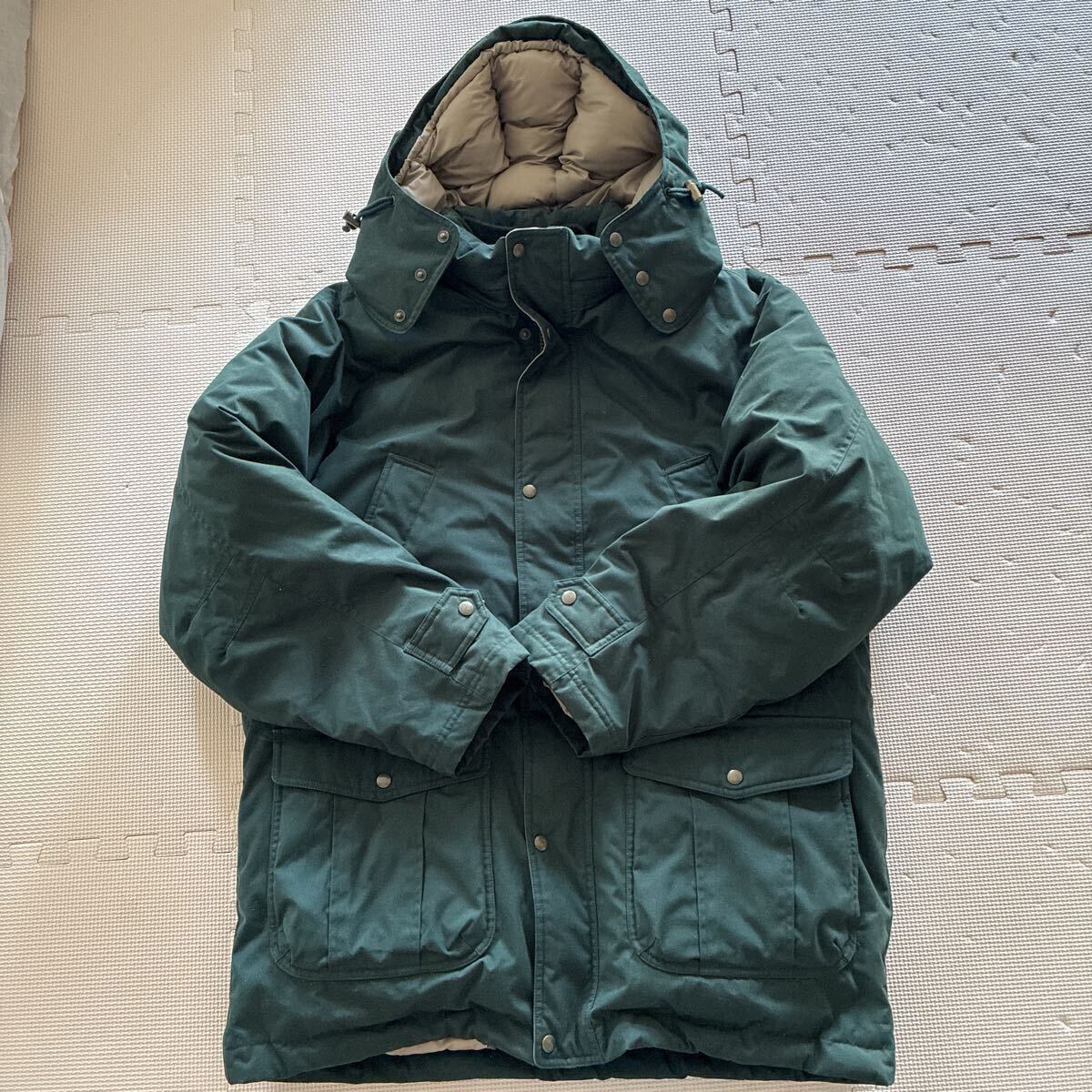90s【Lands' End】ランズエンド グースダウン ダウンジャケット L モスグリーン キャンプ アウトドア 29415 フード付き 