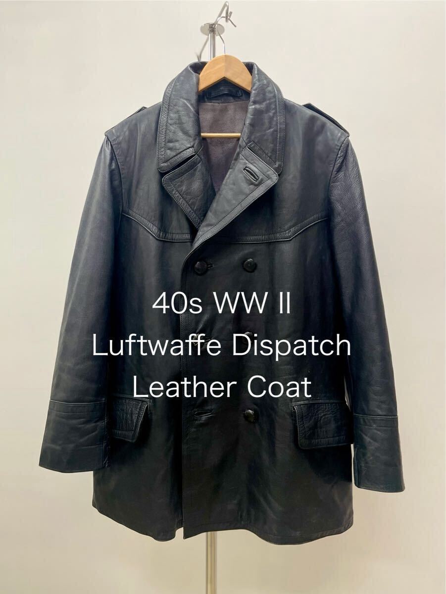 実物Luftwaffeルフトバッフェ40sドイツGerman空軍 レザー ジャケット コート ピーコートWW2メンズLカーコートXLコルビジェ ライダース