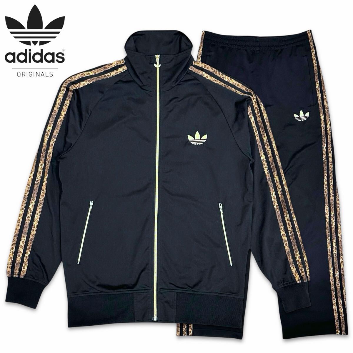 希少■adidas (アディダス オリジナルス) STY アニマル トラック トップ ジャージ セットアップ 上下 黒金 豹柄 ブラック/レオパード L M